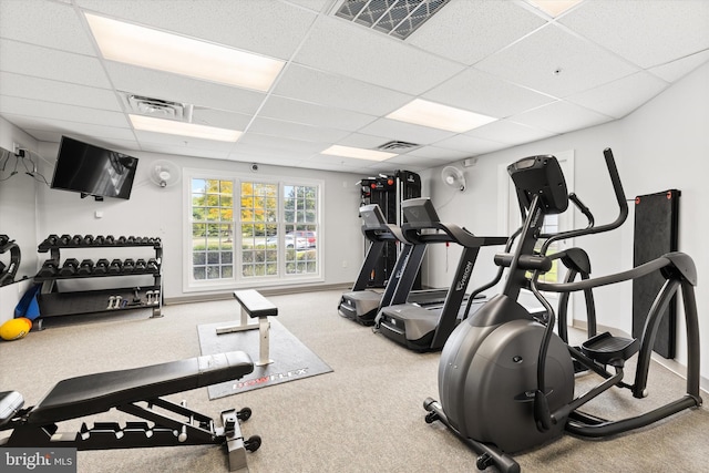 9729 Village Ln Unit 9715C, Ocean City, MD 21842 - gym featuring a drop ceiling and carpet flooring
