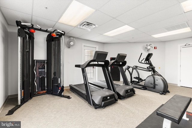 9729 Village Ln Unit 9715C, Ocean City, MD 21842 - workout area featuring a drop ceiling, carpet, and baseboards
