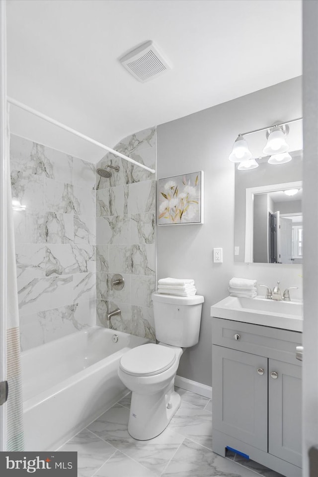 3910 The Alameda, Baltimore, MD 21218 - bathroom with vanity, shower / bath combo with shower curtain, toilet, and marble look tiles