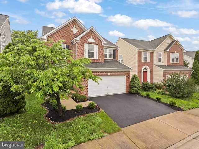 3903 Beeker Mill Pl, Chantilly, VA 20151 - traditional home with brick siding, an attached garage, and asphalt driveway