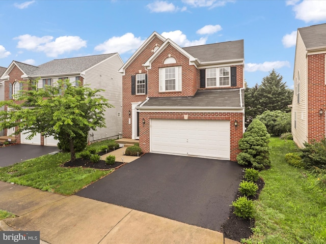 3903 Beeker Mill Pl, Chantilly, VA 20151 - traditional home featuring brick siding, driveway, a garage, and roof with shingles