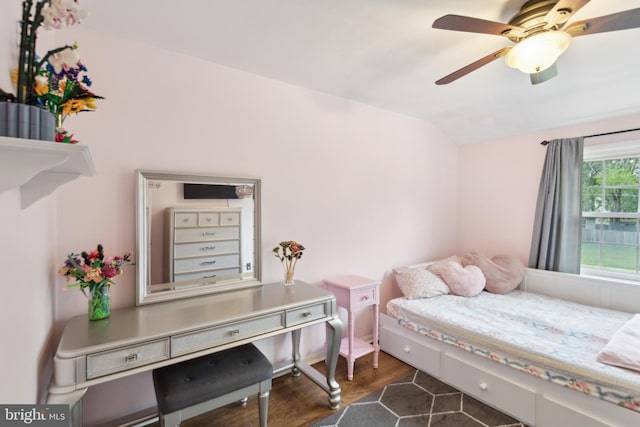 52 Marlborough Ave, Marlton, NJ 08053 - bedroom with vaulted ceiling, dark wood-style floors, and a ceiling fan