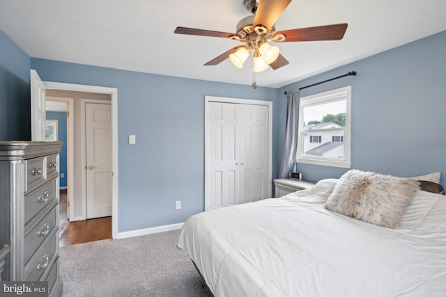 52 Marlborough Ave, Marlton, NJ 08053 - bedroom with a closet, baseboards, carpet, and ceiling fan