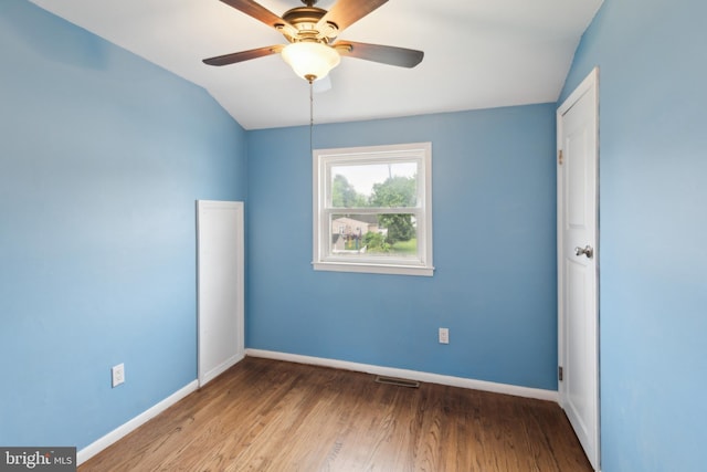 52 Marlborough Ave, Marlton, NJ 08053 - empty room with baseboards, vaulted ceiling, wood finished floors, and a ceiling fan