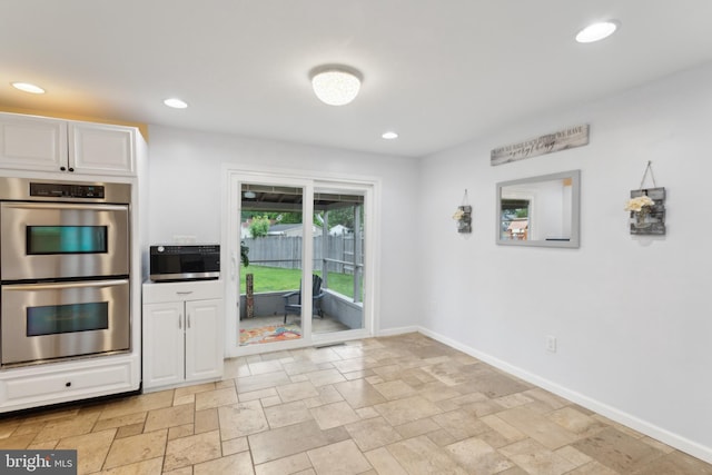 52 Marlborough Ave, Marlton, NJ 08053 - kitchen with stainless steel appliances, light stone finish floors, white cabinets, baseboards, and recessed lighting