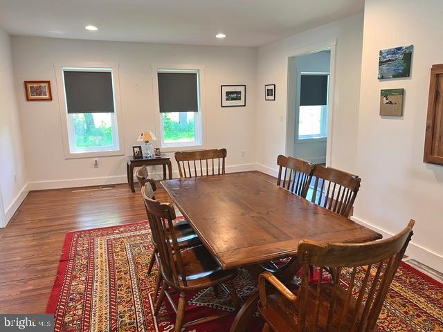 7299 Marshall St, Lincoln, DE 19960 - dining space featuring dark wood-style flooring, recessed lighting, and baseboards