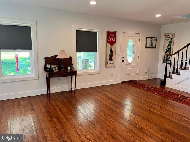 7299 Marshall St, Lincoln, DE 19960 - entrance foyer with stairway, baseboards, wood finished floors, and recessed lighting