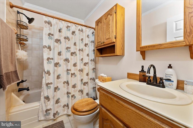 14 Providence Ave, Doylestown, PA 18901 - full bath with toilet, ornamental molding, vanity, and shower / bathtub combination with curtain