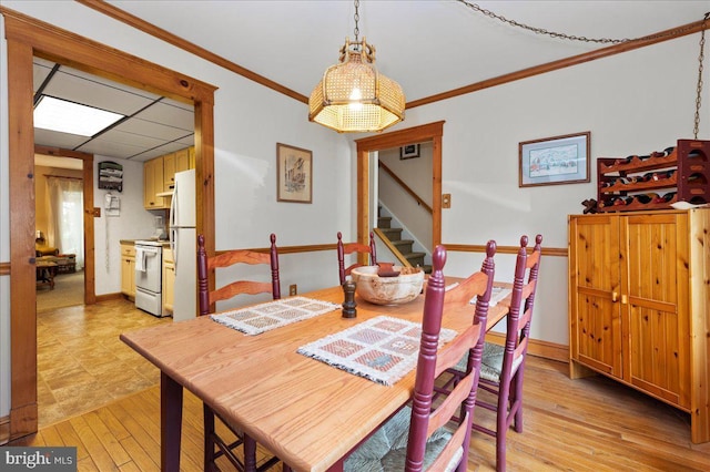 14 Providence Ave, Doylestown, PA 18901 - dining area featuring stairway, ornamental molding, light wood-type flooring, and baseboards