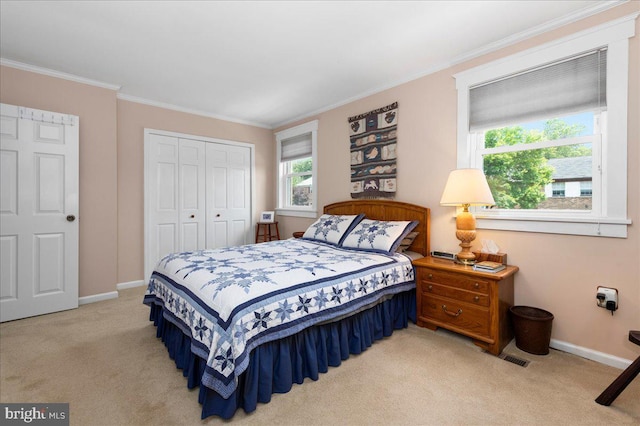 14 Providence Ave, Doylestown, PA 18901 - carpeted bedroom featuring baseboards, a closet, ornamental molding, and multiple windows