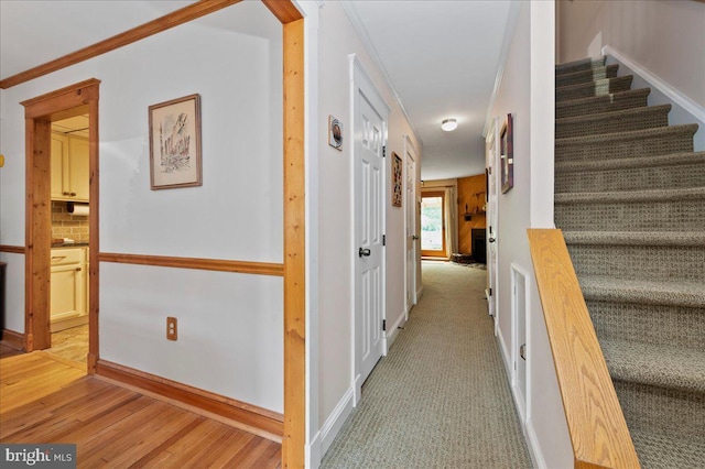 14 Providence Ave, Doylestown, PA 18901 - corridor with stairway, light wood-style floors, baseboards, and ornamental molding