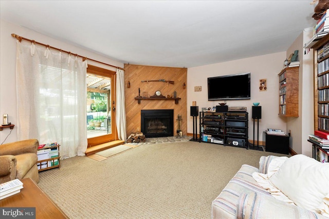14 Providence Ave, Doylestown, PA 18901 - carpeted living room with a fireplace and wooden walls