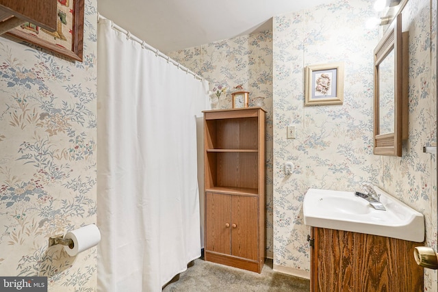 1103 Laurel Rd, Edgewater Park, NJ 08010 - full bath featuring vanity, wallpapered walls, and curtained shower