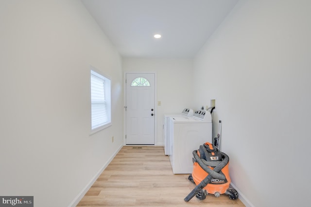 2968 Sulphur Springs Rd, Inwood, WV 25428 - washroom featuring washer and clothes dryer, light wood-type flooring, and recessed lighting