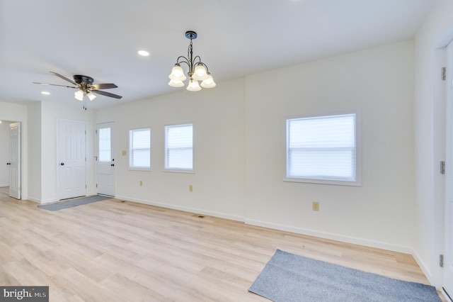 2968 Sulphur Springs Rd, Inwood, WV 25428 - entrance foyer featuring recessed lighting, light wood-style floors, a chandelier, and ceiling fan