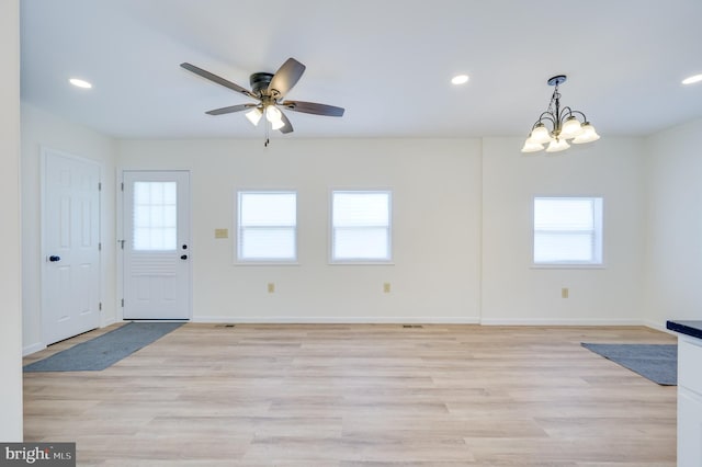 2968 Sulphur Springs Rd, Inwood, WV 25428 - foyer featuring a chandelier, a ceiling fan, recessed lighting, and light wood-style floors