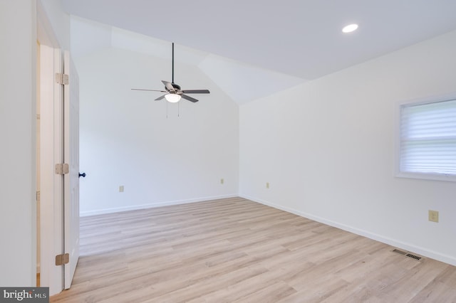 2968 Sulphur Springs Rd, Inwood, WV 25428 - unfurnished room featuring a ceiling fan, light wood-style flooring, lofted ceiling, and recessed lighting