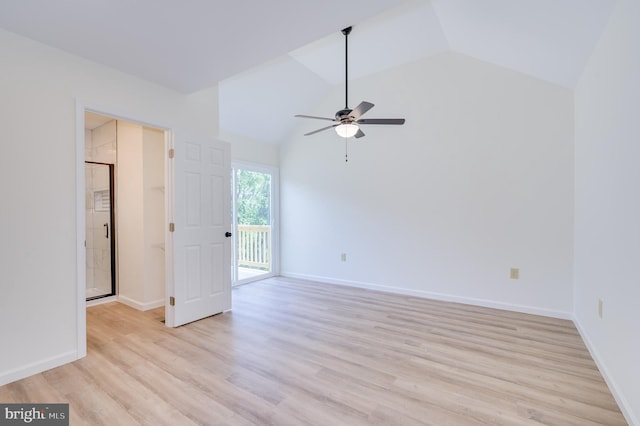 2968 Sulphur Springs Rd, Inwood, WV 25428 - unfurnished room with ceiling fan, vaulted ceiling, and light wood-type flooring