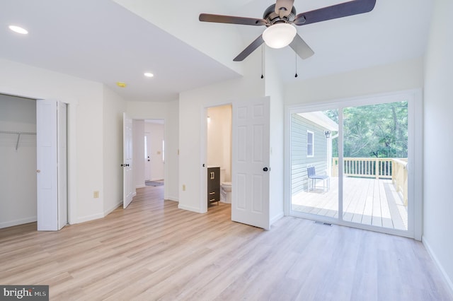 2968 Sulphur Springs Rd, Inwood, WV 25428 - unfurnished bedroom with access to outside, light wood-style flooring, recessed lighting, a closet, and a ceiling fan