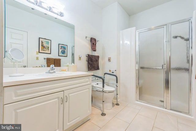 2118 Windrow Dr, Princeton, NJ 08540 - full bathroom featuring vanity, a stall shower, toilet, and tile patterned floors