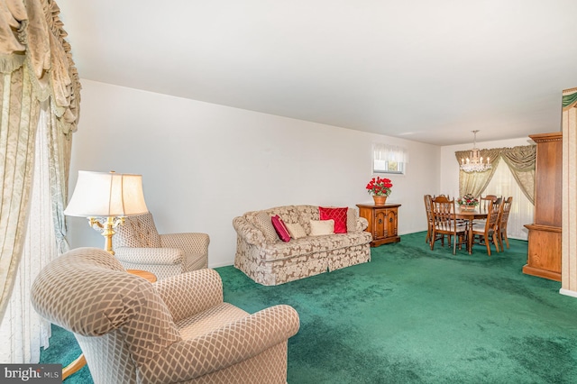 1513 Chapel Hill Dr, Baltimore, MD 21237 - carpeted living room with a chandelier