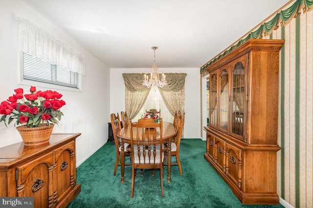 1513 Chapel Hill Dr, Baltimore, MD 21237 - dining room with a chandelier, dark carpet, and baseboards