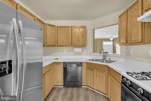 11476 Leland Pl, Waldorf, MD 20601 - kitchen featuring stainless steel refrigerator with ice dispenser, dishwasher, a sink, light countertops, and light wood finished floors