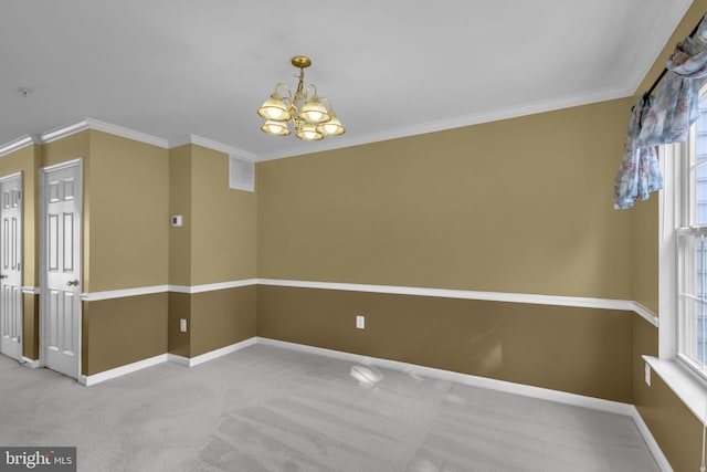 11476 Leland Pl, Waldorf, MD 20601 - unfurnished room featuring a chandelier, baseboards, carpet floors, healthy amount of natural light, and crown molding