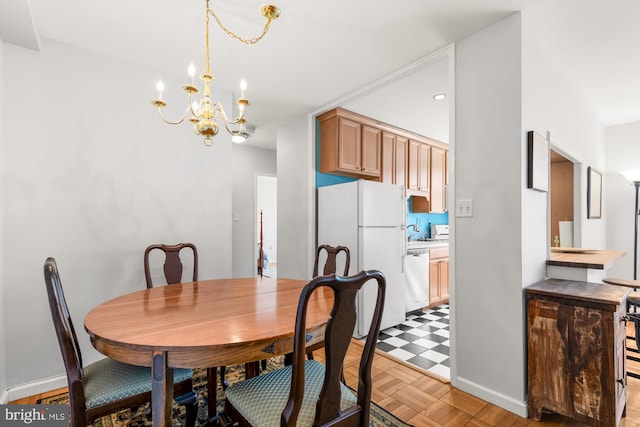 4100 W St NW Unit 314, Washington, DC 20007 - dining space with a chandelier, light flooring, and recessed lighting