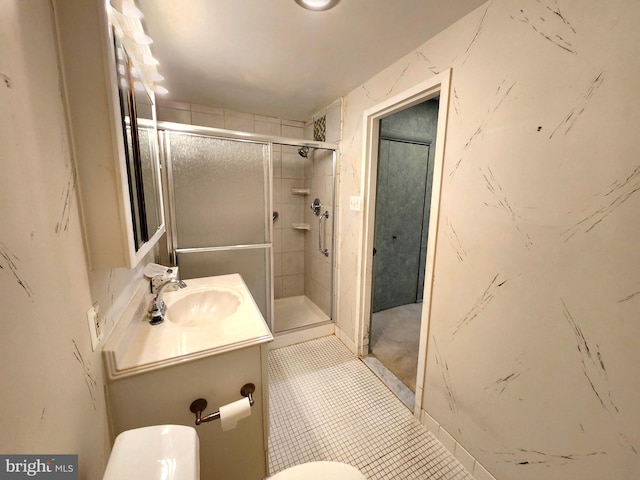 5100 Convent Ln Unit 412, Philadelphia, PA 19114 - full bathroom featuring toilet, a shower stall, vanity, and tile patterned floors