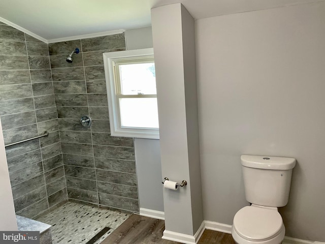 647 Elm St, Aberdeen, MD 21001 - bathroom with tiled shower and wood finished floors