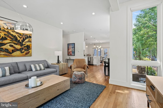 1401 S Carolina Ave SE Unit 1, Washington, DC 20003 - living area featuring light wood-style floors, recessed lighting, and a chandelier