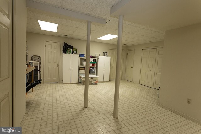 32 Hunters Way W, Newtown, PA 18940 - finished below grade area featuring a drop ceiling