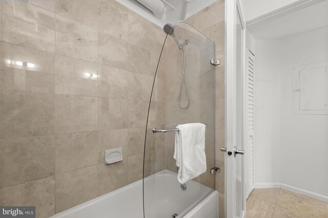 2311 M St NW Unit Ph-1007, Washington, DC 20037 - bathroom featuring washtub / shower combination, electric panel, tile patterned flooring, a closet, and baseboards