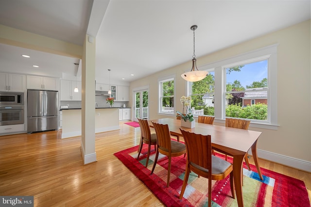 2811 35th St NW, Washington, DC 20007 - dining room with light wood finished floors, recessed lighting, and baseboards