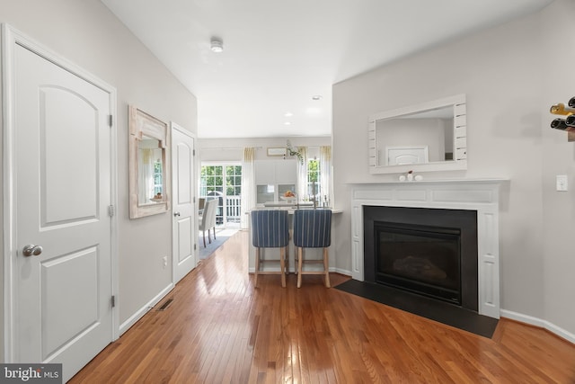527 Jacobsen Dr, Newark, DE 19702 - living room with wood-type flooring, a fireplace with flush hearth, baseboards, and recessed lighting