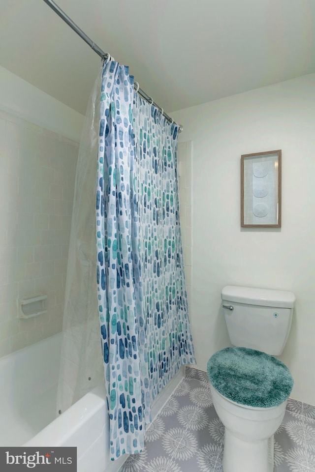 1225 Martha Custis Dr Unit 904, Alexandria, VA 22302 - bathroom featuring shower / bath combo with shower curtain, toilet, and tile patterned flooring