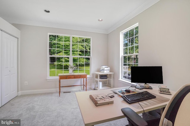 18525 Rushbrooke Dr, Olney, MD 20832 - office area with crown molding, baseboards, and carpet