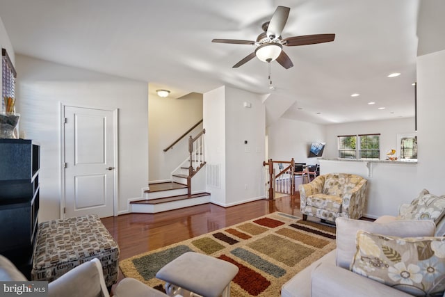 22864 Chestnut Oak Ter, Sterling, VA 20166 - living room featuring wood finished floors, a ceiling fan, and recessed lighting