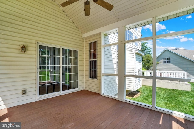 1215 Oakwood Ln, York, PA 17403 - unfurnished sunroom featuring lofted ceiling and ceiling fan