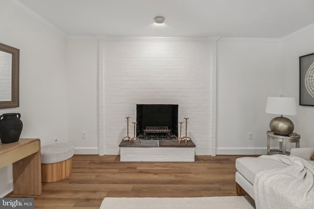 3233 Ellicott St NW, Washington, DC 20008 - living area with wood finished floors, ornamental molding, baseboards, and a fireplace with raised hearth