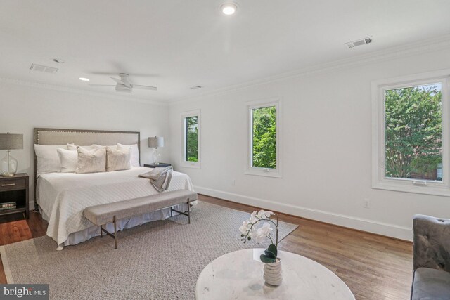 3233 Ellicott St NW, Washington, DC 20008 - bedroom with multiple windows, wood finished floors, ornamental molding, baseboards, and recessed lighting