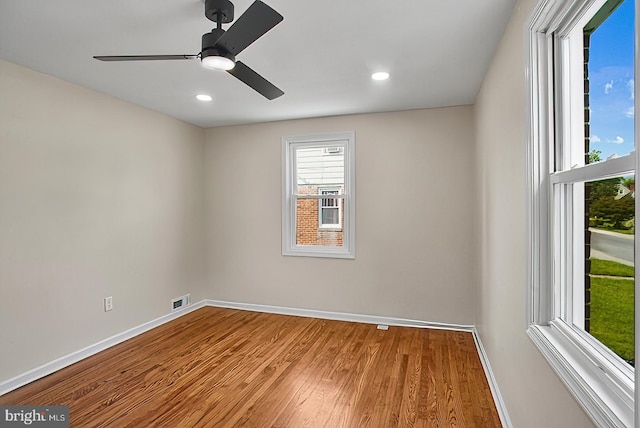 3316 Fairview Rd, Baltimore, MD 21207 - spare room with baseboards, wood finished floors, a ceiling fan, and recessed lighting