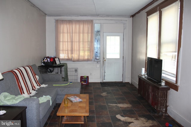 24 S 7th St, Shamokin, PA 17872 - living room with plenty of natural light, radiator heating unit, and baseboards