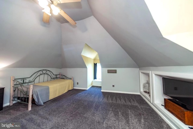 218 New Jersey Ave, Collingswood, NJ 08108 - carpeted bedroom featuring vaulted ceiling, baseboards, and ceiling fan
