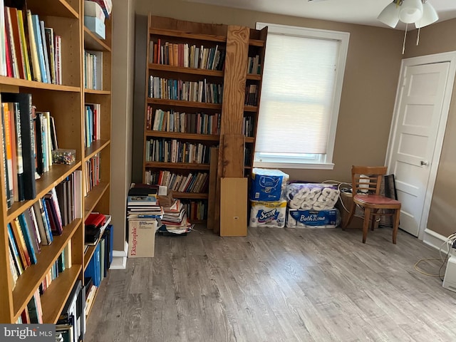 6001 N Mascher St, Philadelphia, PA 19120 - living area with bookshelves, wood finished floors, and a ceiling fan
