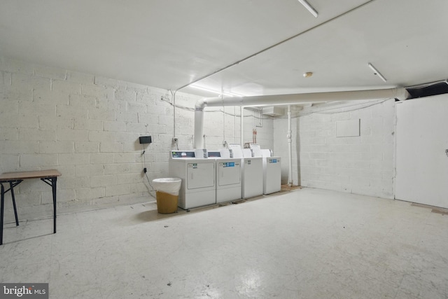 4379 Americana Dr Unit 201, Annandale, VA 22003 - unfinished basement featuring washer and clothes dryer and concrete block wall