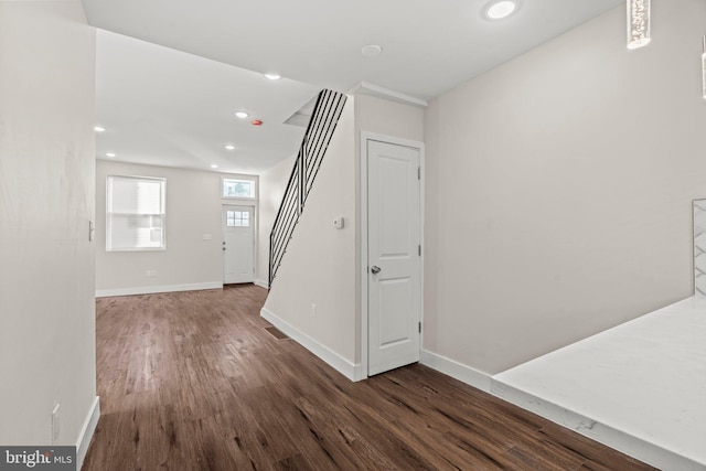 2453 Turner St, Philadelphia, PA 19121 - spare room featuring wood finished floors, baseboards, recessed lighting, and stairs