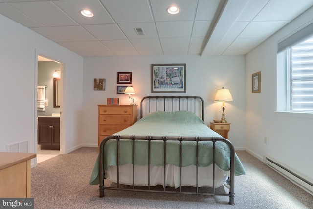 126 Windermere Dr, Palmyra, PA 17078 - bedroom featuring a baseboard radiator, light carpet, recessed lighting, connected bathroom, and baseboards