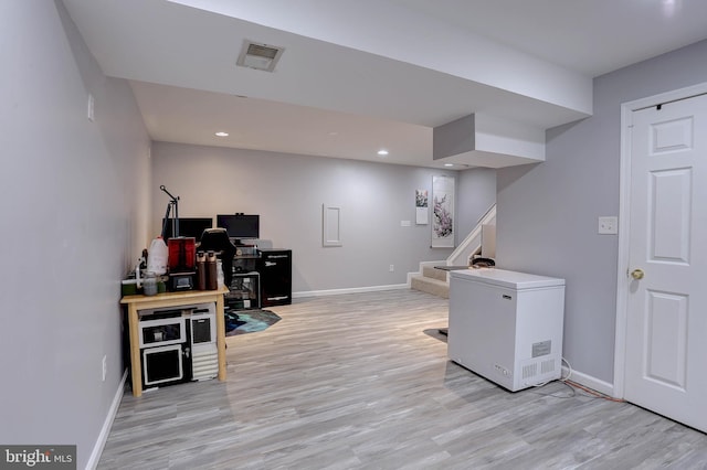 3574 Brickwall Ln, Pasadena, MD 21122 - home office with baseboards, light wood-style flooring, and recessed lighting